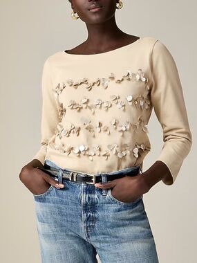 J. Crew Beige Mariner Sequin Blouse Size Medium